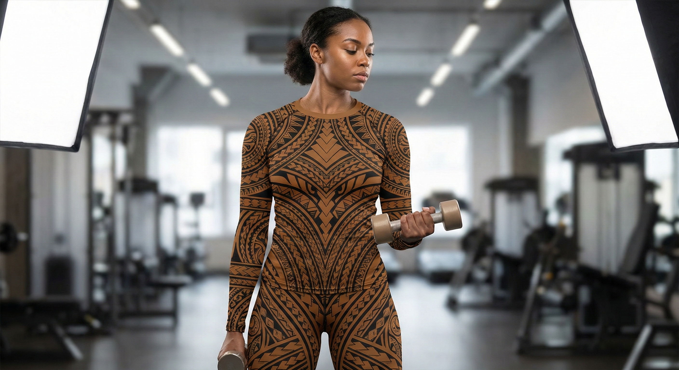 Model with Espresso skin tone wearing Blackmantle