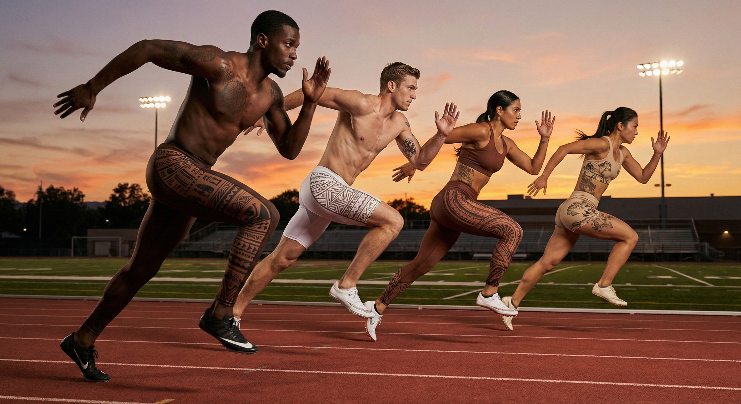 Diverse group of runners on track